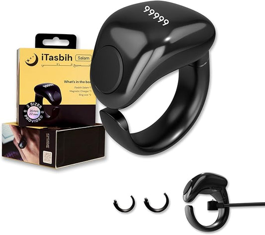 TAFAN™ Smart Tasbih Counter Zikr Ring, Digital Tasbeeh Counter with OLED Display & APP Support, Magnetic Charging Muslim Islamic Ring, Waterproof Finger Counter for Muslims, Prayer, Reminder, Black