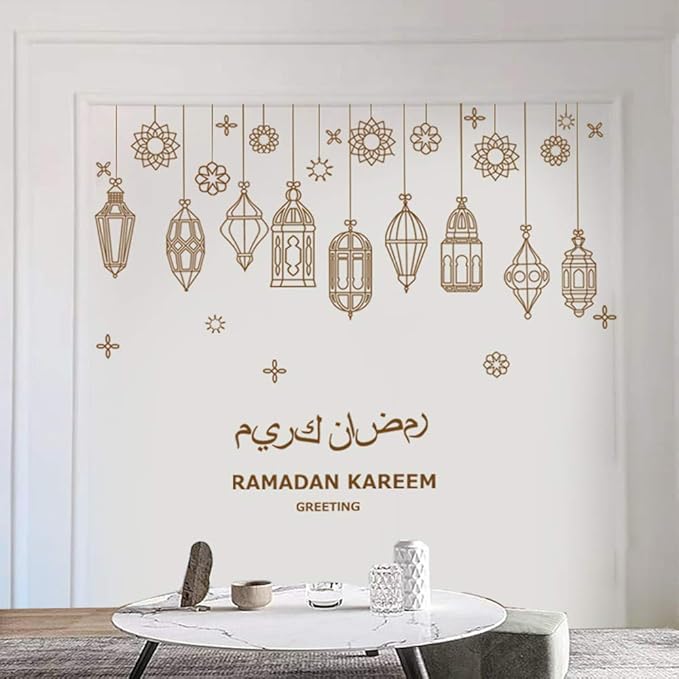 bpa HAIEED Islamic Muslim Wall Decor Stickers,Eid Mubarak Ramadan Glass Lantern Stickers Decals, Window Clings for Eid Ramadan Decorations ForHome Living Room Bedroom Decorations Wallpaper