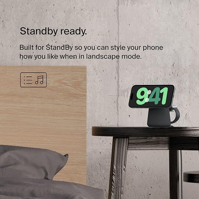 Belkin BoostCharge Pro 2-in-1 Wireless Charging Dock with MagSafe 15W Fast Charge iPhone Charger Compatible with iPhone 16, 15, 14, 13, and 12 Series, AirPods, and Other MagSafe Enabled Devices