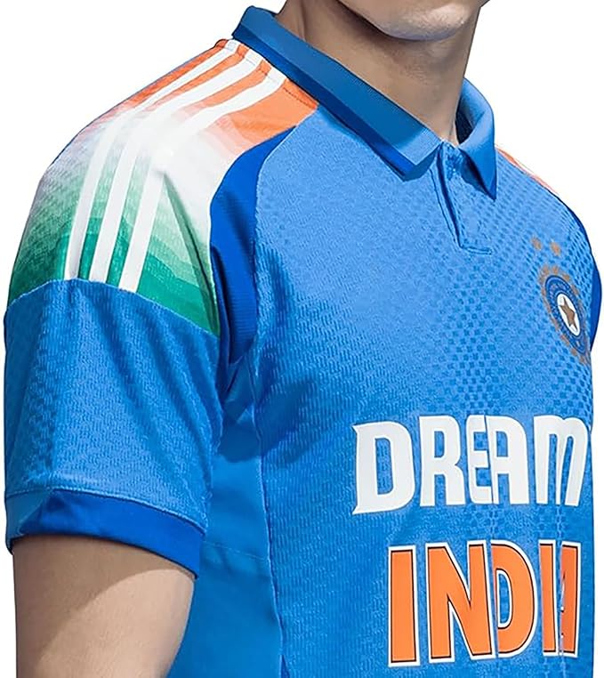 2025 UNISEX India Cricket Jersey, Official Supporter T-shirt, Blue with Tricolour Design ICC Champions Trophy 2025 design